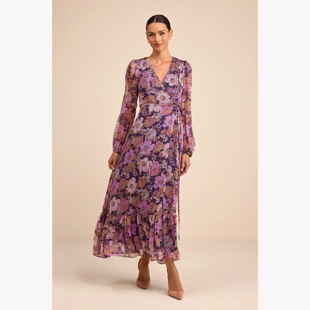 Floral Long Sleeve Wrap Dress